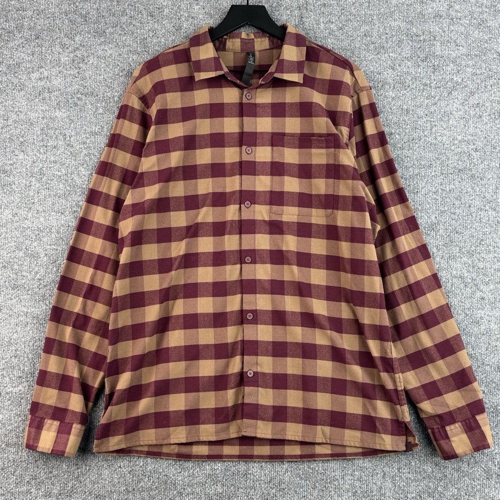 Lululemon Flannel Button Up Shirt Mens XL Burgundy Mason Peak Casual Long Sleeve